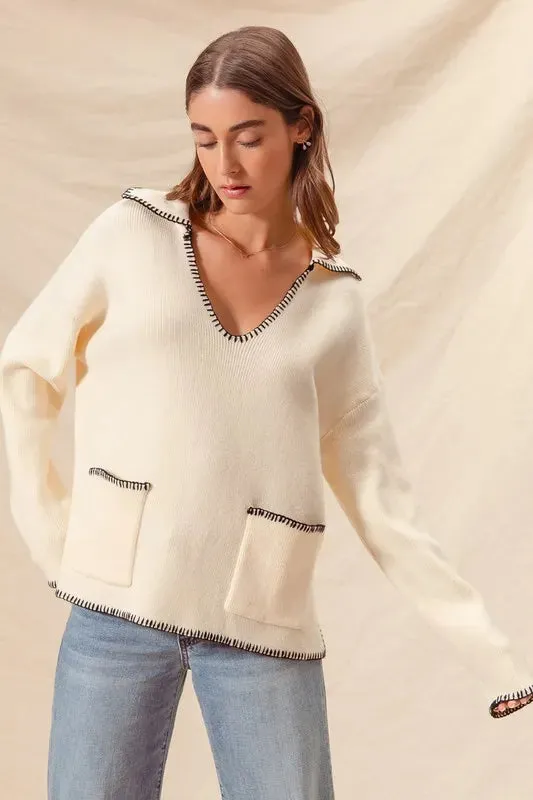 SO ME Contrast Blanket Stitch Sweater