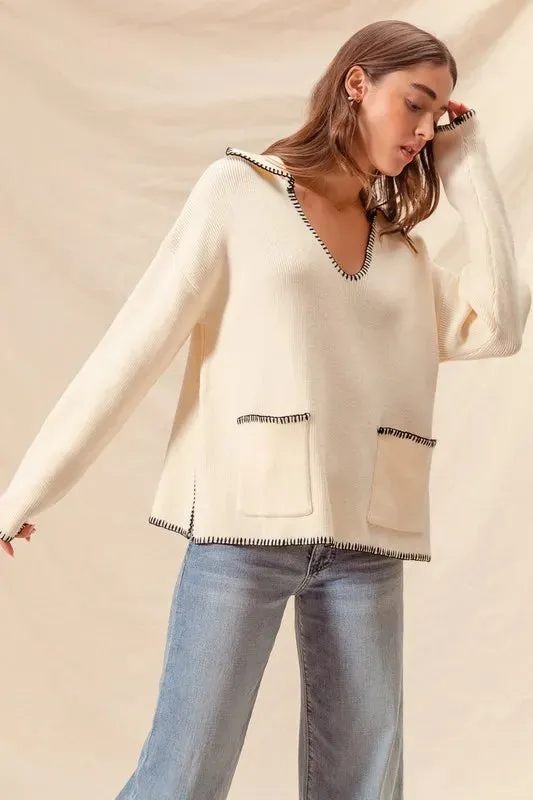 SO ME Contrast Blanket Stitch Sweater