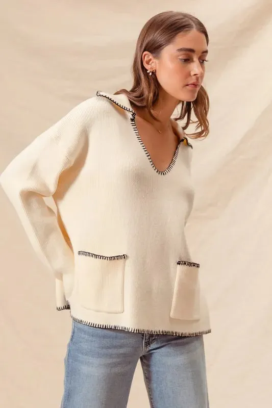 SO ME Contrast Blanket Stitch Sweater