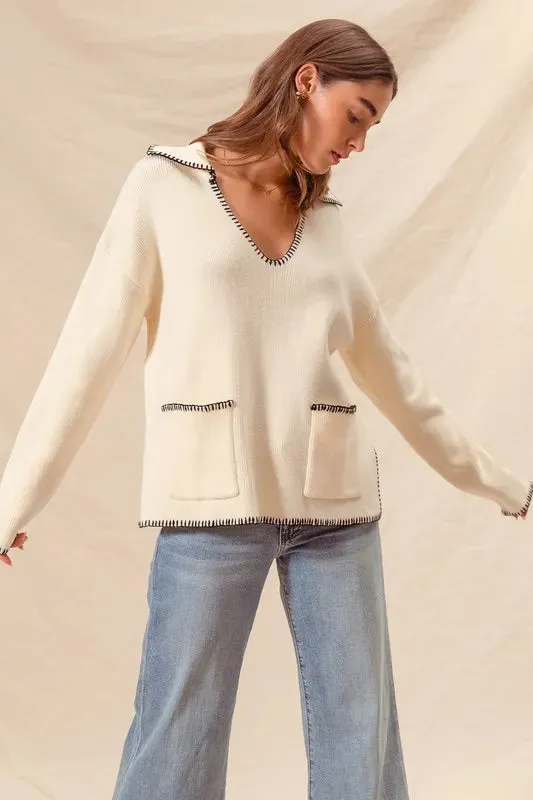 SO ME Contrast Blanket Stitch Sweater