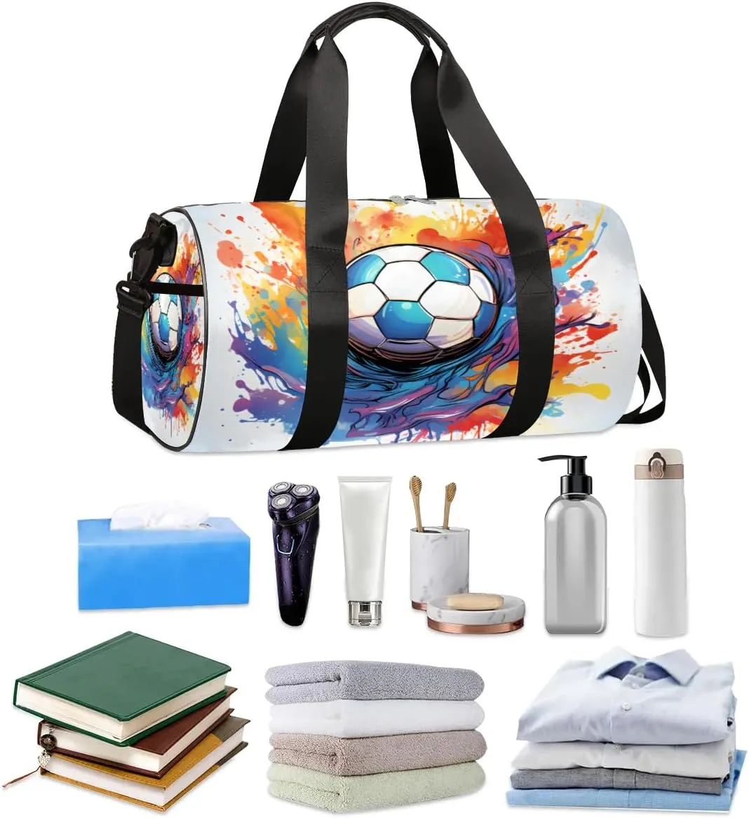 Soccer Ball Illustration Travel Duffle Bag Gym Bag for Women Men Lightweight Carry on Duffel Bag for Sports Gyms Weekend Getaway