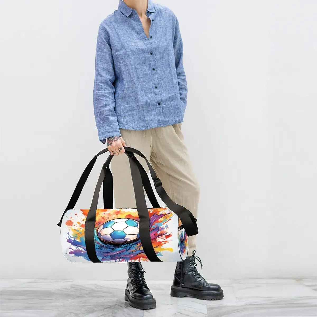 Soccer Ball Illustration Travel Duffle Bag Gym Bag for Women Men Lightweight Carry on Duffel Bag for Sports Gyms Weekend Getaway