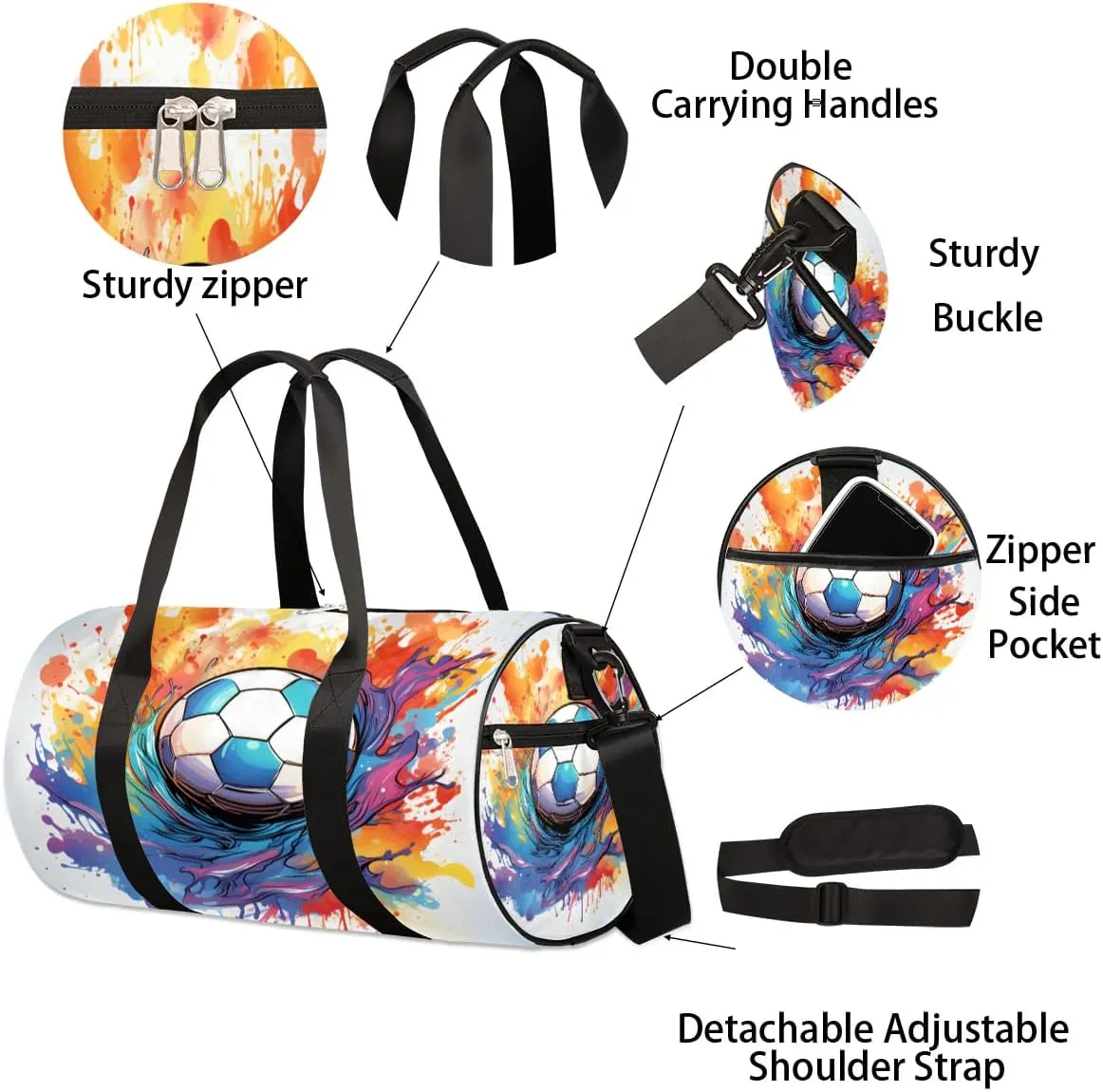 Soccer Ball Illustration Travel Duffle Bag Gym Bag for Women Men Lightweight Carry on Duffel Bag for Sports Gyms Weekend Getaway