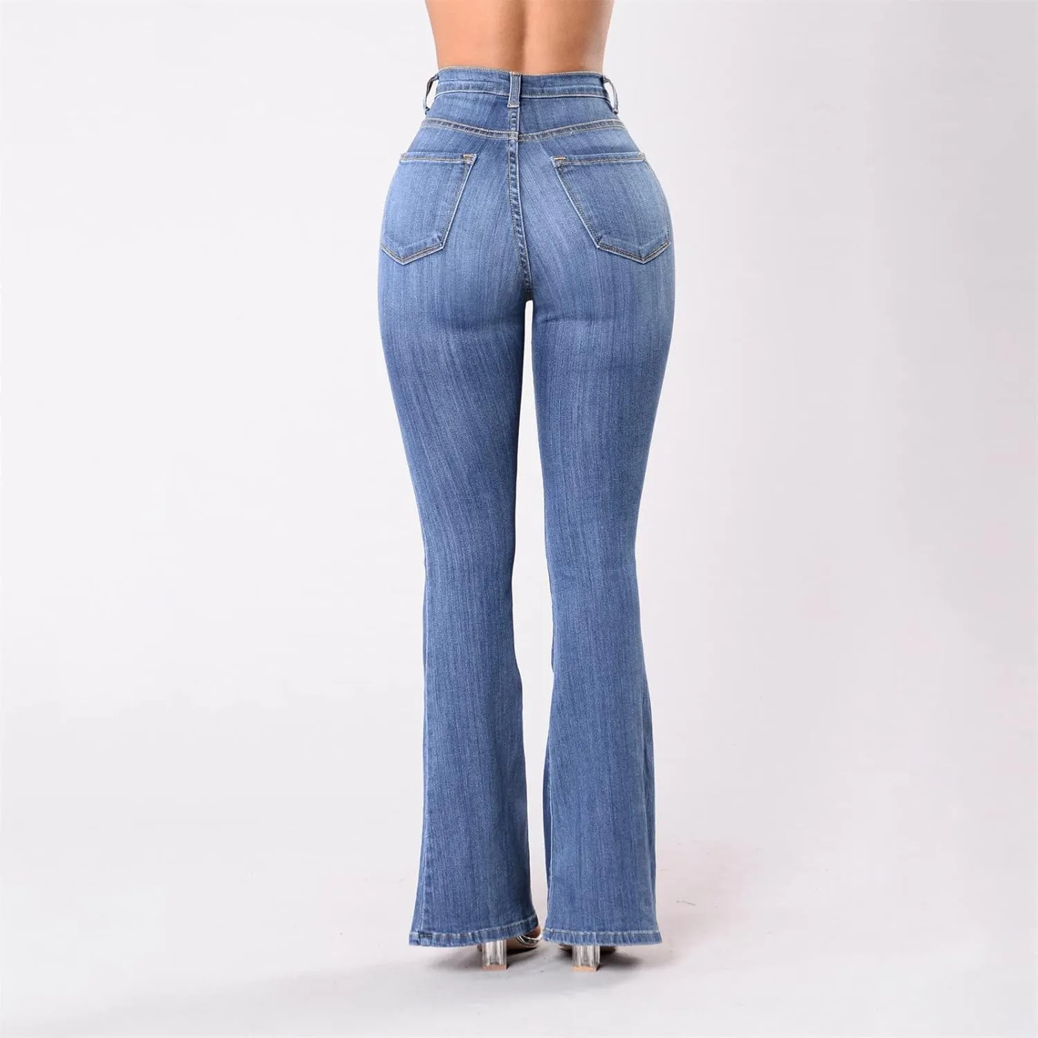 Soluo Women's Butt Lifting Flare Jeans Stretchy High Rise Bell Bottom Bootcut Jean Shaping Pull-on Button Push Up Denim Pants