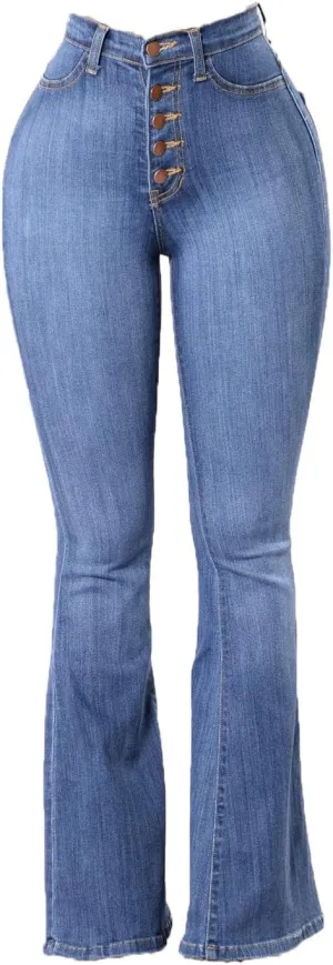 Soluo Women's Butt Lifting Flare Jeans Stretchy High Rise Bell Bottom Bootcut Jean Shaping Pull-on Button Push Up Denim Pants