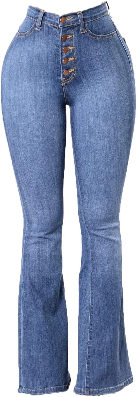Soluo Women's Butt Lifting Flare Jeans Stretchy High Rise Bell Bottom Bootcut Jean Shaping Pull-on Button Push Up Denim Pants