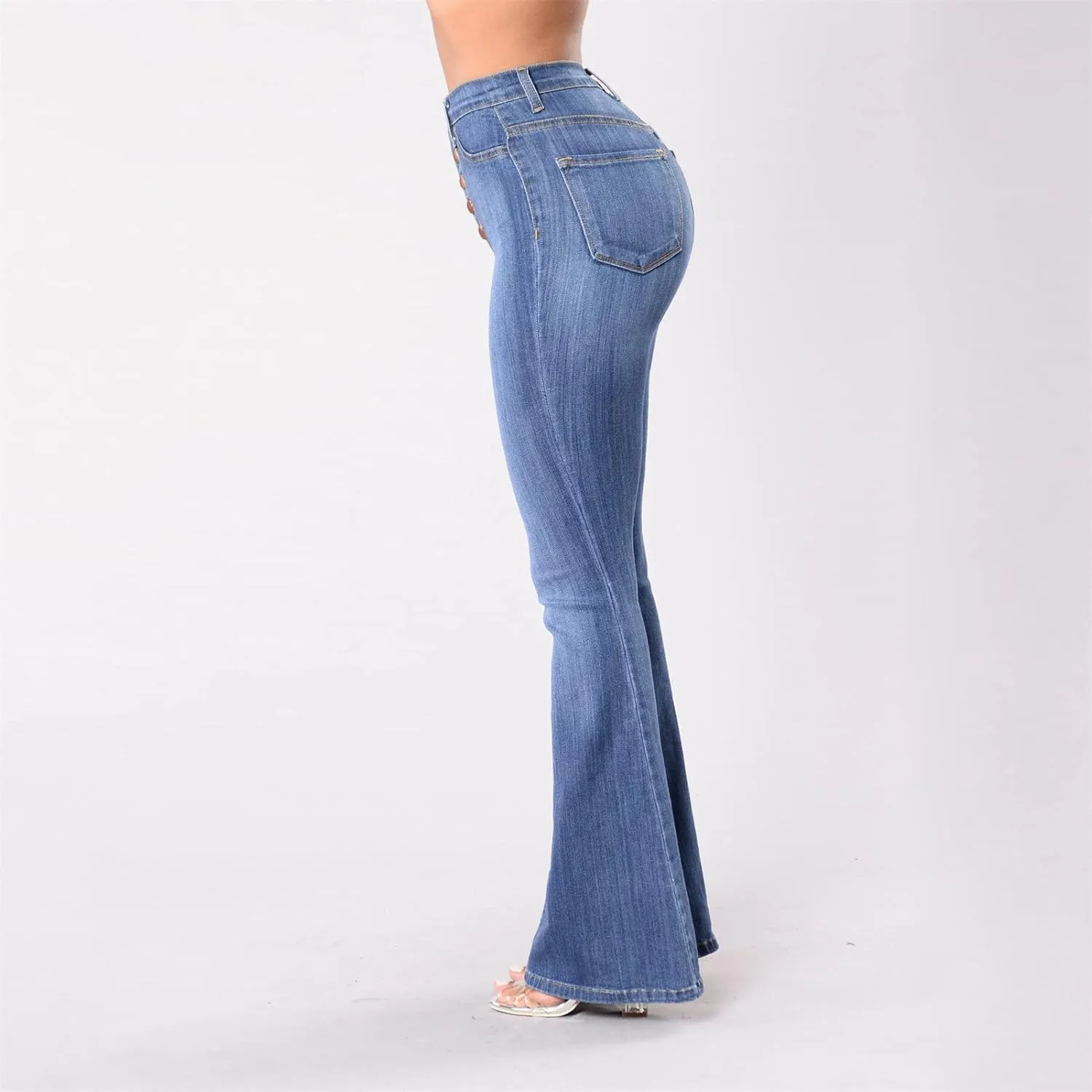 Soluo Women's Butt Lifting Flare Jeans Stretchy High Rise Bell Bottom Bootcut Jean Shaping Pull-on Button Push Up Denim Pants