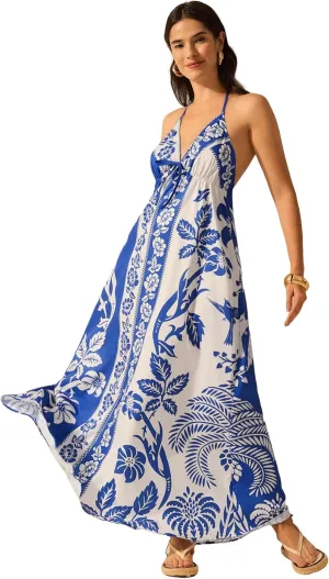SOLY HUX Women's Boho Floral Print Maxi Dress Halter Backless Flowy Long Vacation Beach Summer Dresses
