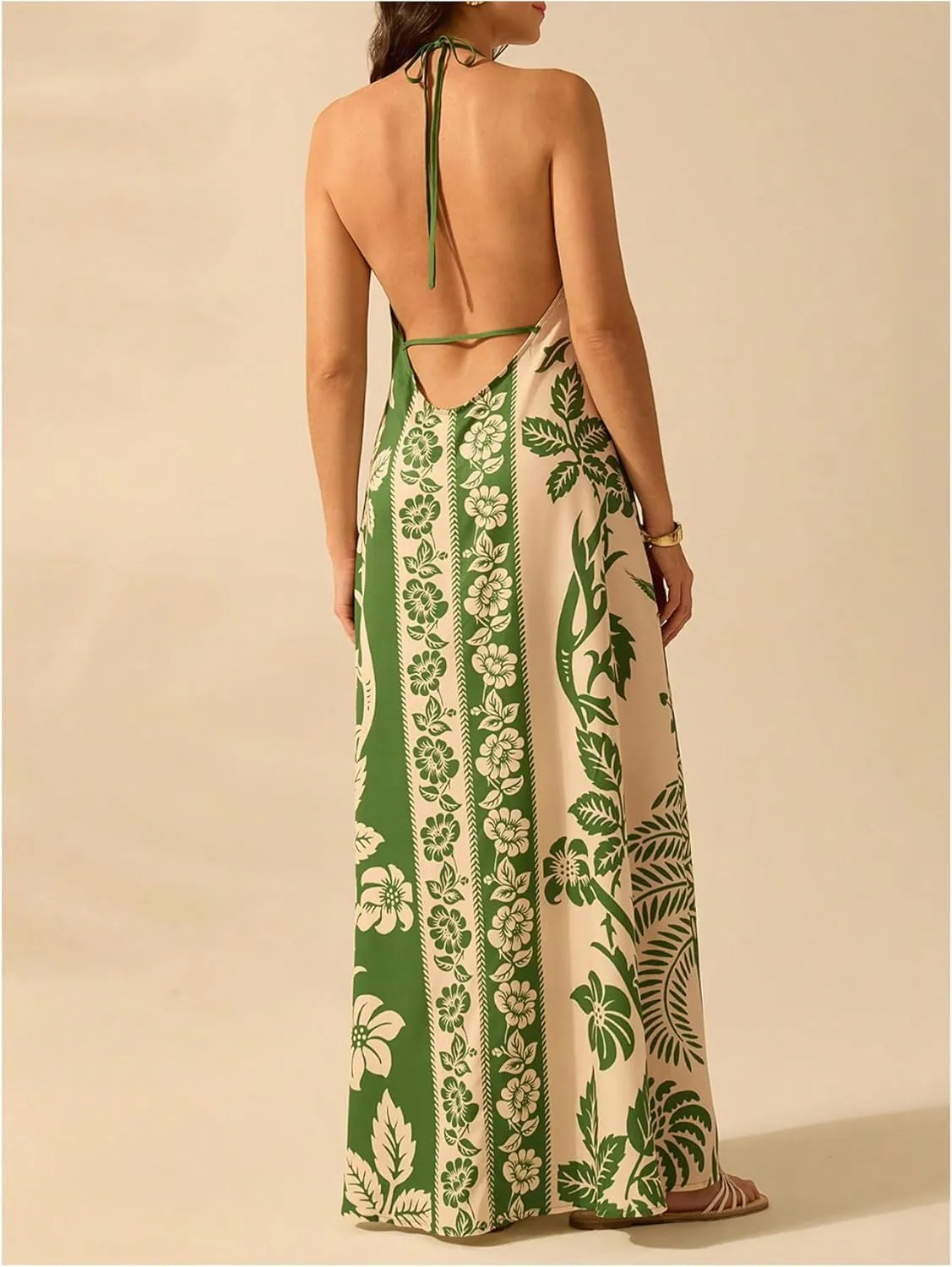 SOLY HUX Women's Boho Floral Print Maxi Dress Halter Backless Flowy Long Vacation Beach Summer Dresses