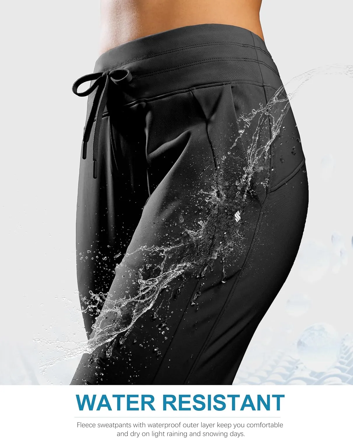 Soothfeel Women's Fleece Lined Joggers Water Resistant High Waisted Sweatpants Winter Warm Thermal Running Hiking Pant Pocket
