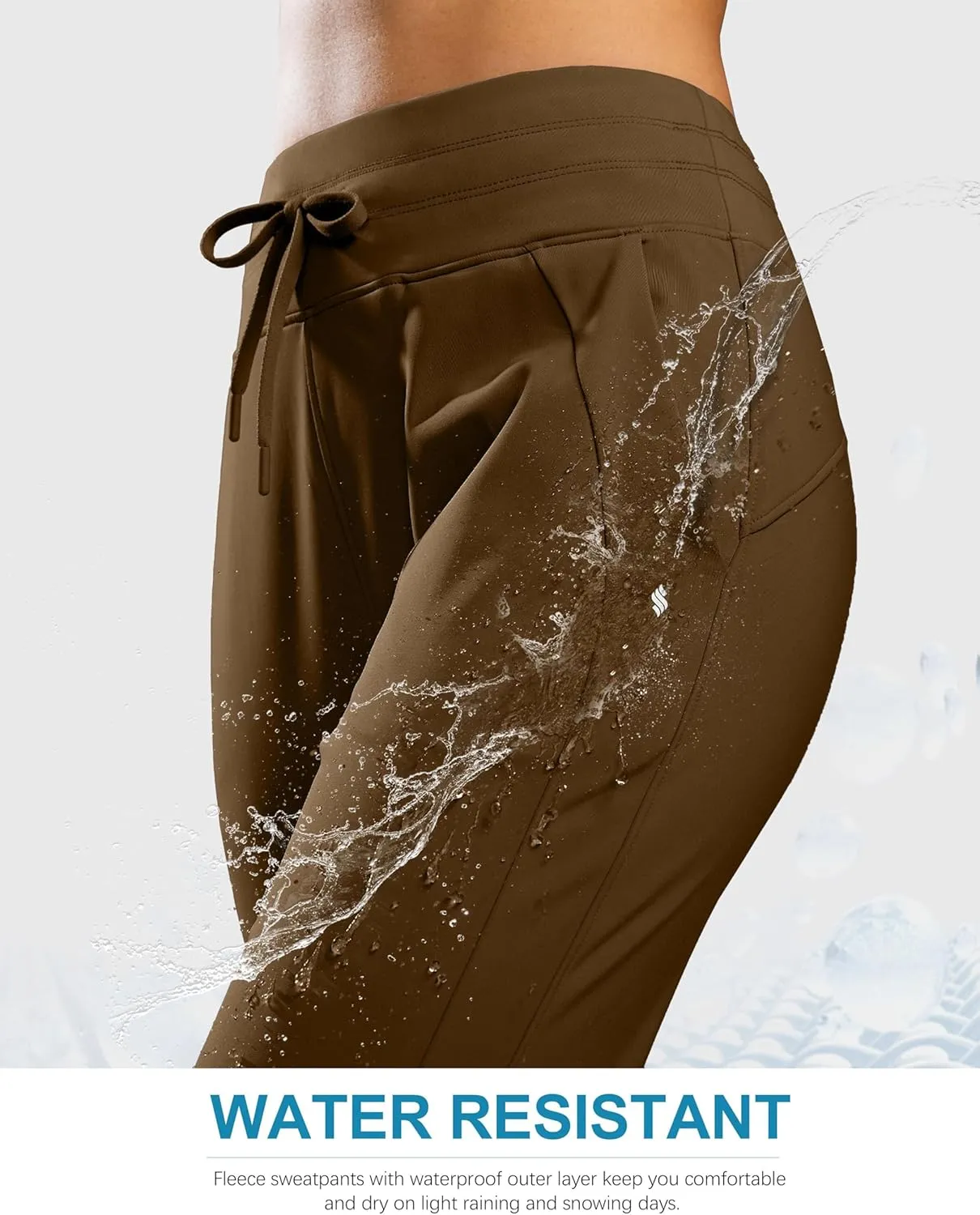 Soothfeel Women's Fleece Lined Joggers Water Resistant High Waisted Sweatpants Winter Warm Thermal Running Hiking Pant Pocket