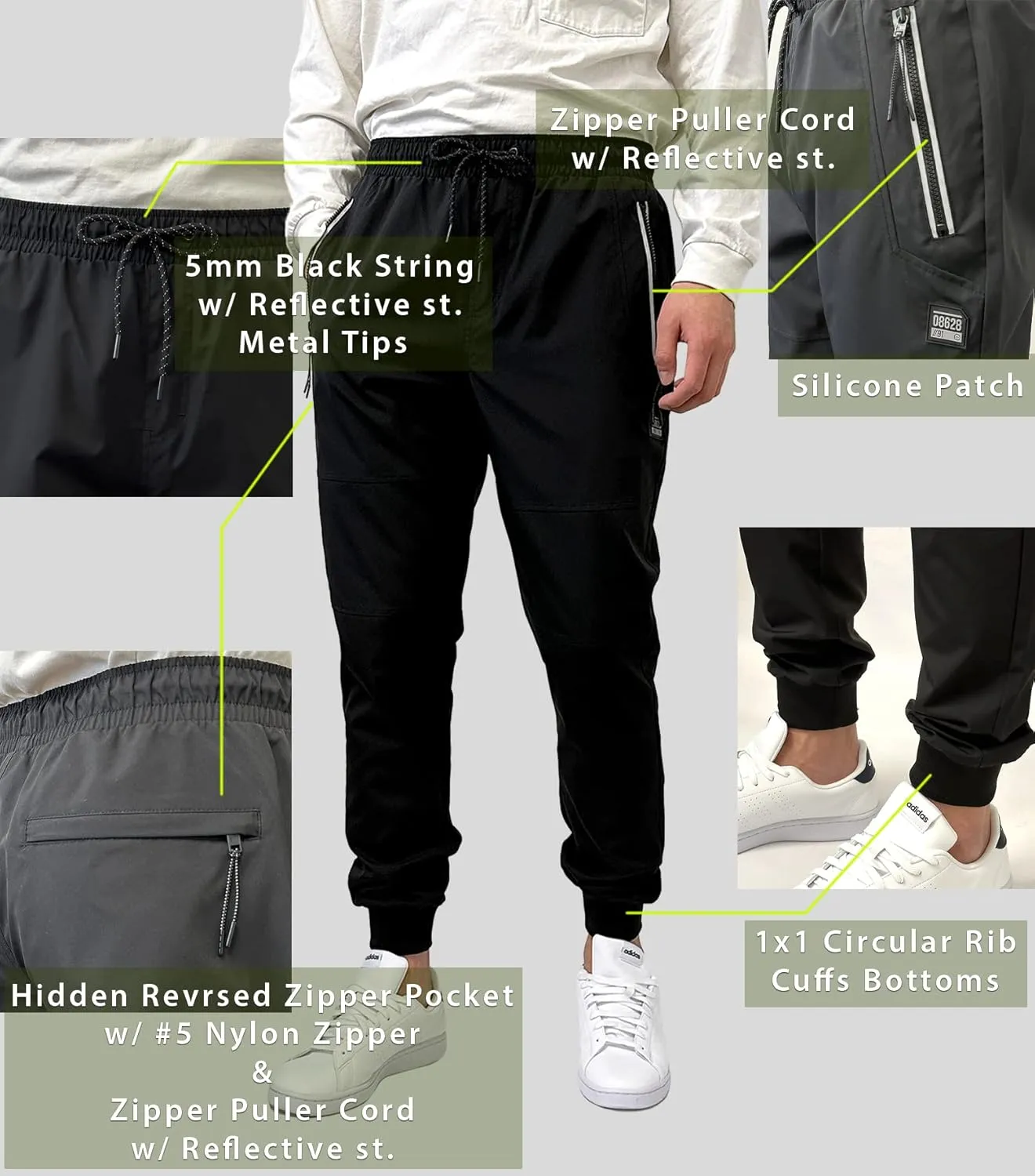 Southpole Men's Quick-Dry Water Resistant Nylon Track Jogger Pants W/Zipped Pockets