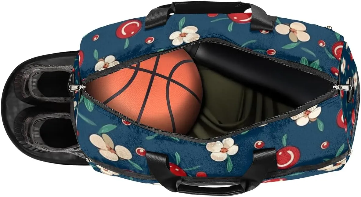 Sport Gym Bag for Women Men with Shoes Compartment & Wet Pocket, Travel Duffel Bag Sport Gym Tote Bags Swimming Yoga Ballet Weekend Overnight Bag Carry on Bag for Airplane (Fruits Cherry 2)
