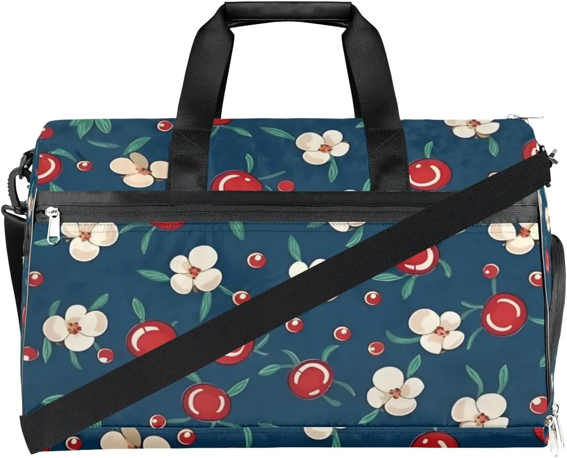 Sport Gym Bag for Women Men with Shoes Compartment & Wet Pocket, Travel Duffel Bag Sport Gym Tote Bags Swimming Yoga Ballet Weekend Overnight Bag Carry on Bag for Airplane (Fruits Cherry 2)