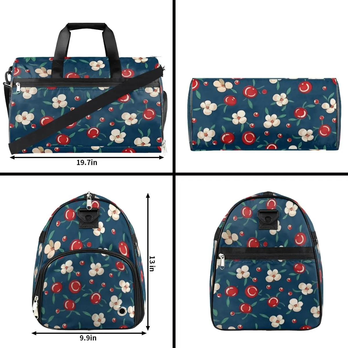 Sport Gym Bag for Women Men with Shoes Compartment & Wet Pocket, Travel Duffel Bag Sport Gym Tote Bags Swimming Yoga Ballet Weekend Overnight Bag Carry on Bag for Airplane (Fruits Cherry 2)