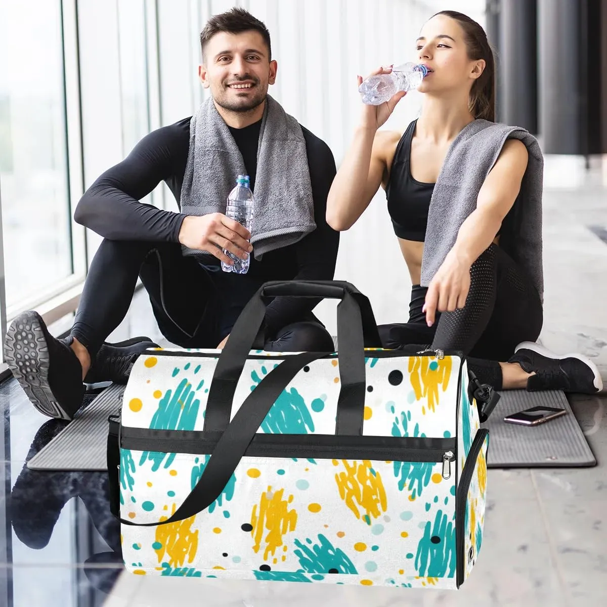 Sport Gym Bag for Women Men with Shoes Compartment & Wet Pocket, Travel Duffel Bag Sport Gym Tote Bags Swimming Yoga Ballet Weekend Overnight Bag Carry on Bag for Airplane (Pineapples 12)