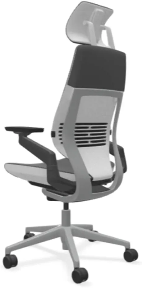 Steelcase Gesture Office Desk Chair with Headrest in Elmosoft Genuine Gunmetal L113 Leather Plus Lumbar Support Platinum Metallic Frame with Seagull Seat/Back Merle Arms (Light/Light)