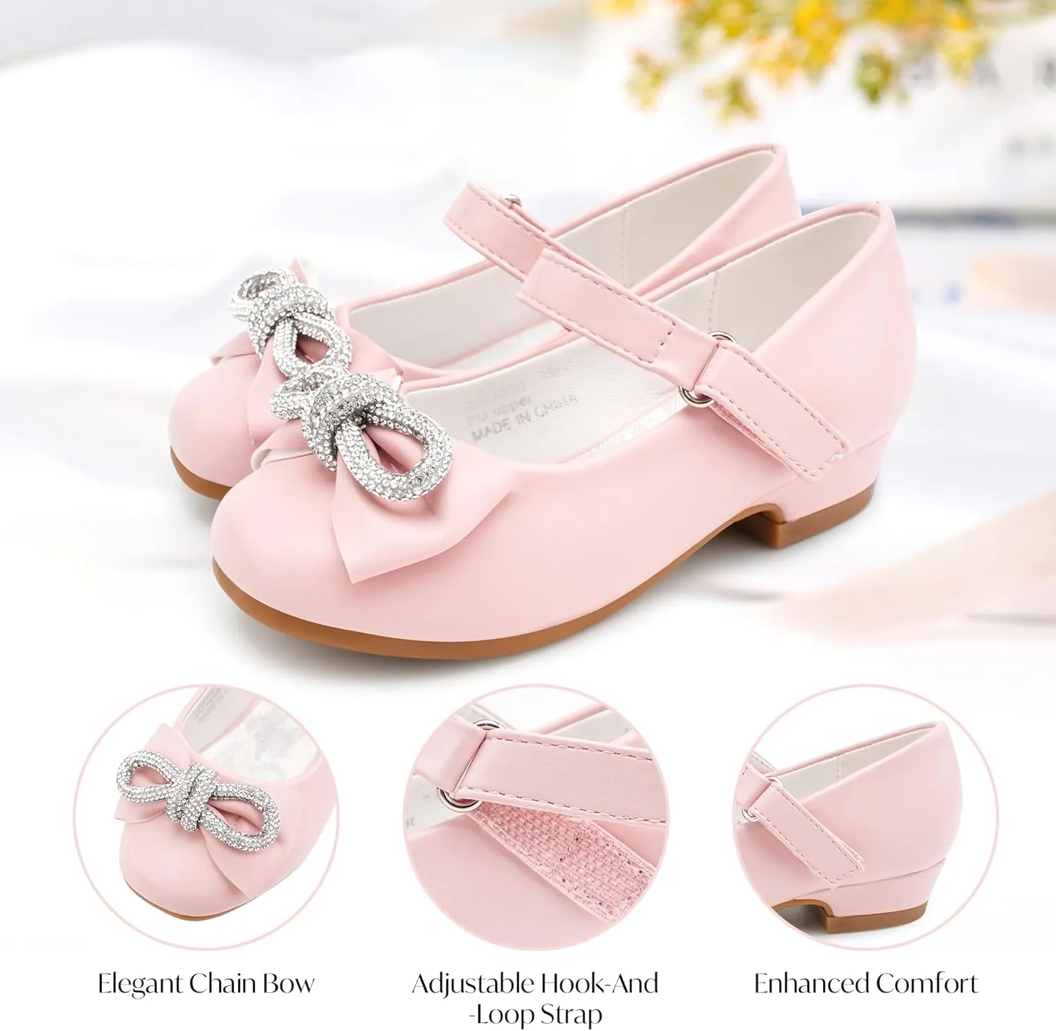 Stelle Girls Dress Shoes Flower Girls Wedding Party Low Heels with Bow for Toddler and Kids