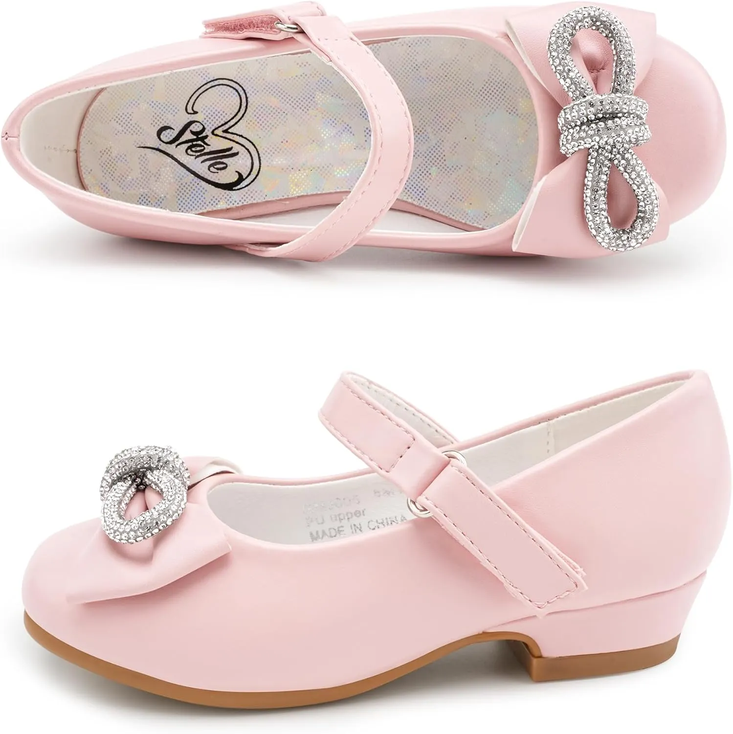 Stelle Girls Dress Shoes Flower Girls Wedding Party Low Heels with Bow for Toddler and Kids