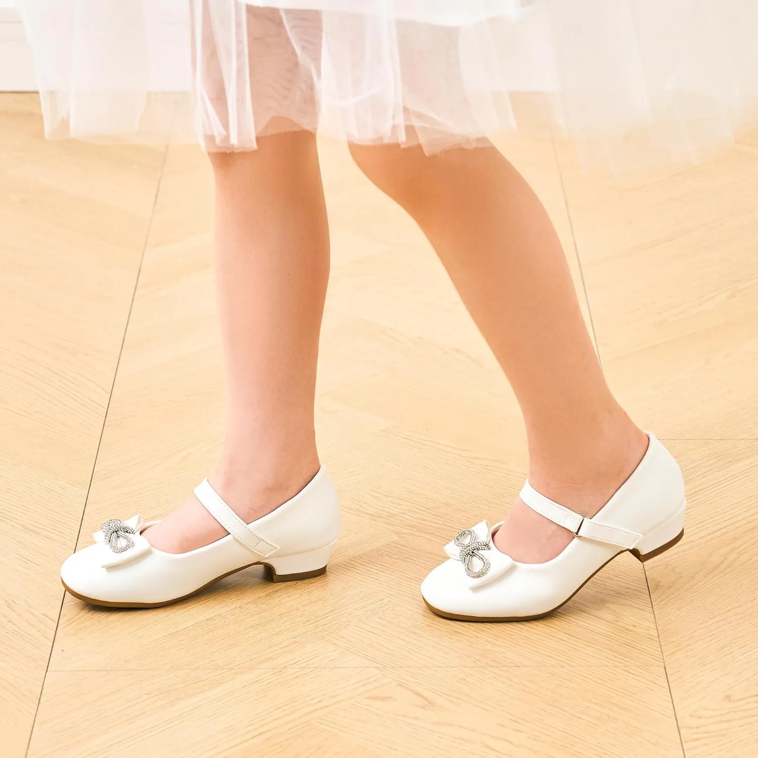 Stelle Girls Dress Shoes Flower Girls Wedding Party Low Heels with Bow for Toddler and Kids