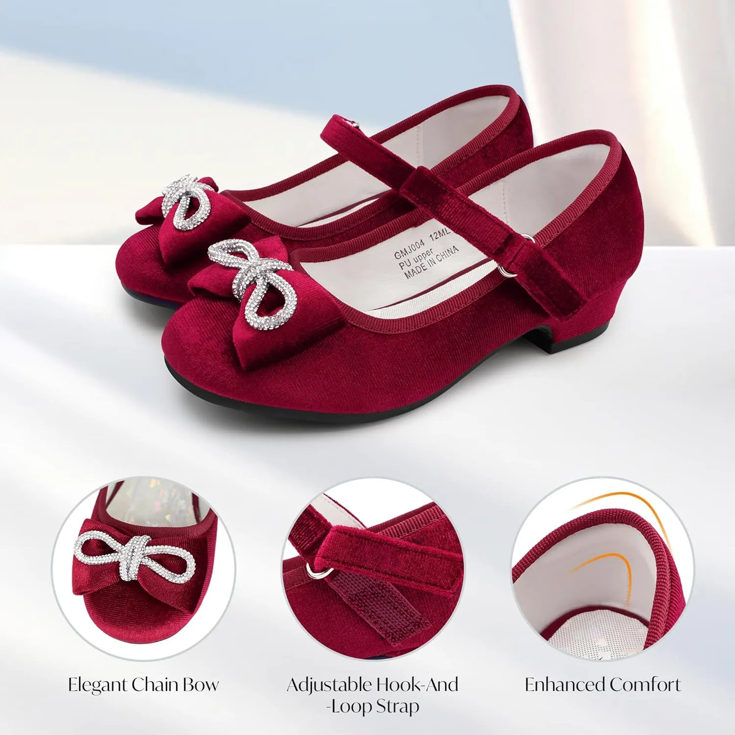 Stelle Girls Dress Shoes Flower Girls Wedding Party Low Heels with Bow for Toddler and Kids
