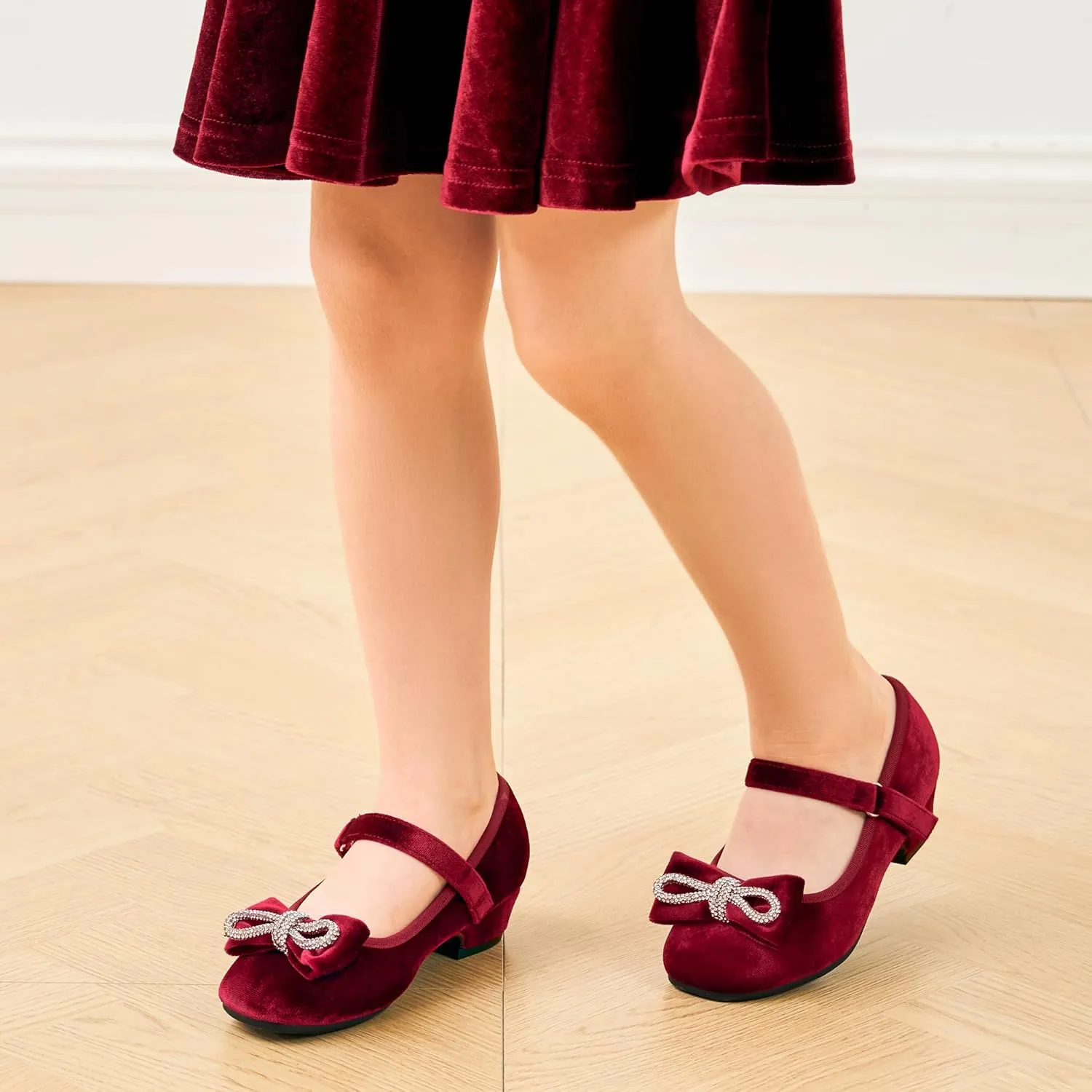 Stelle Girls Dress Shoes Flower Girls Wedding Party Low Heels with Bow for Toddler and Kids