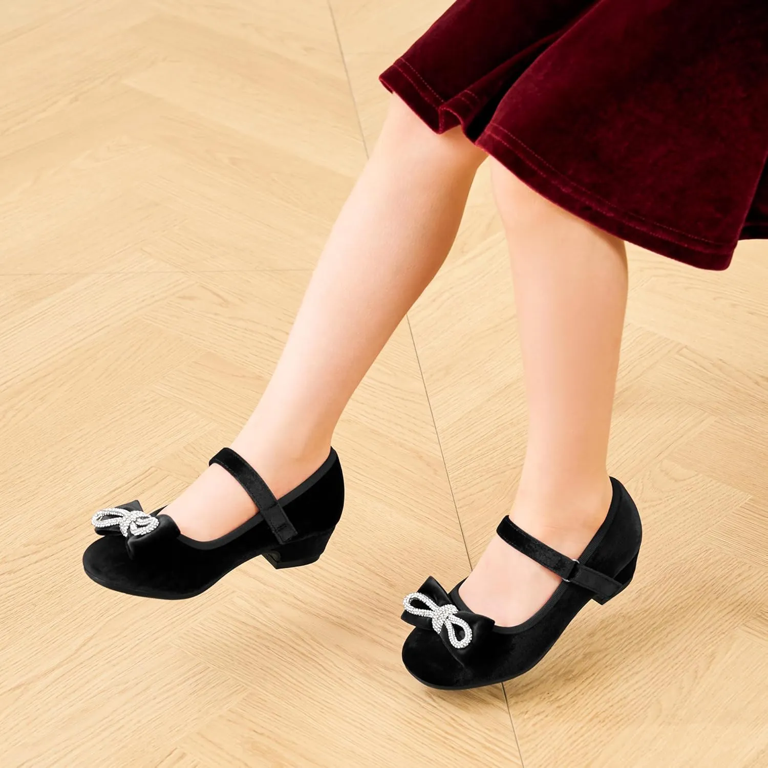 Stelle Girls Dress Shoes Flower Girls Wedding Party Low Heels with Bow for Toddler and Kids