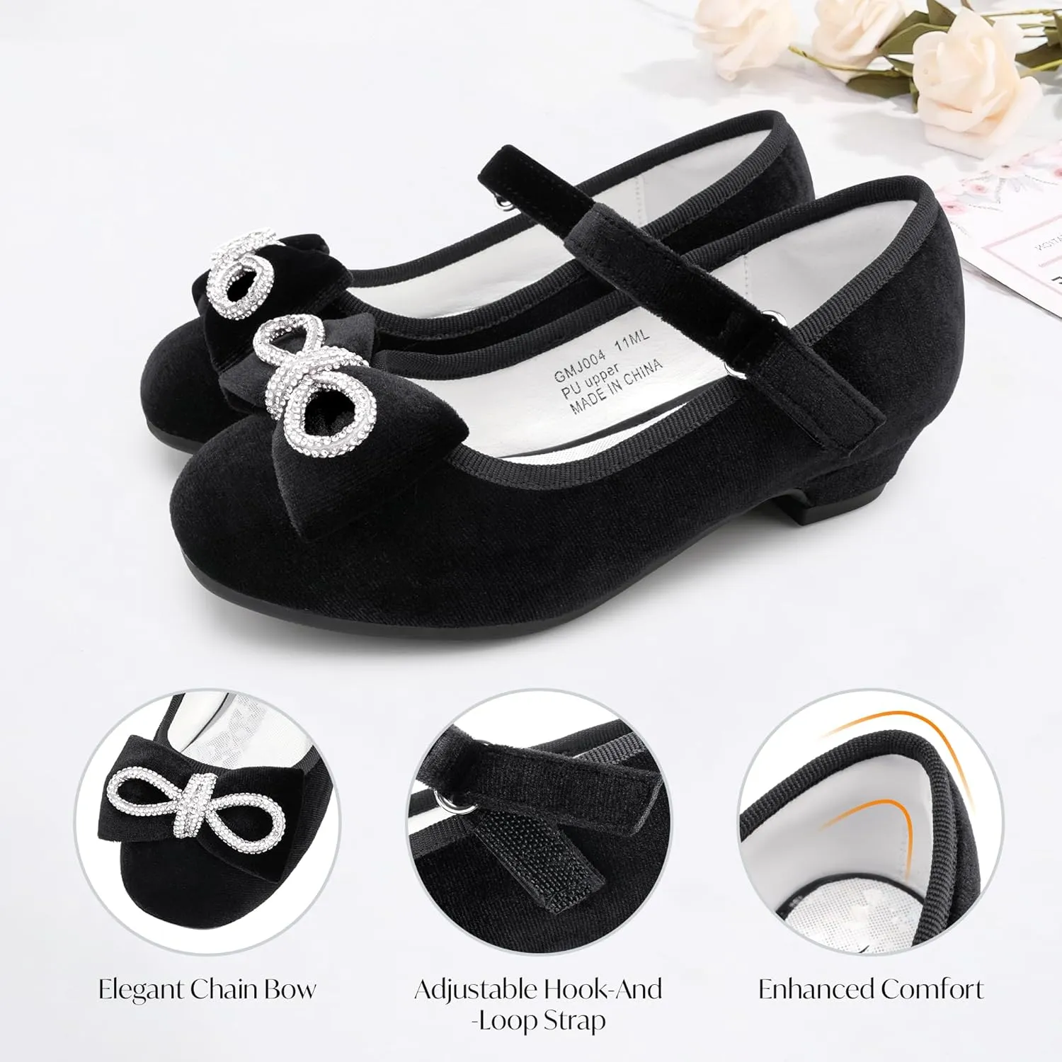 Stelle Girls Dress Shoes Flower Girls Wedding Party Low Heels with Bow for Toddler and Kids