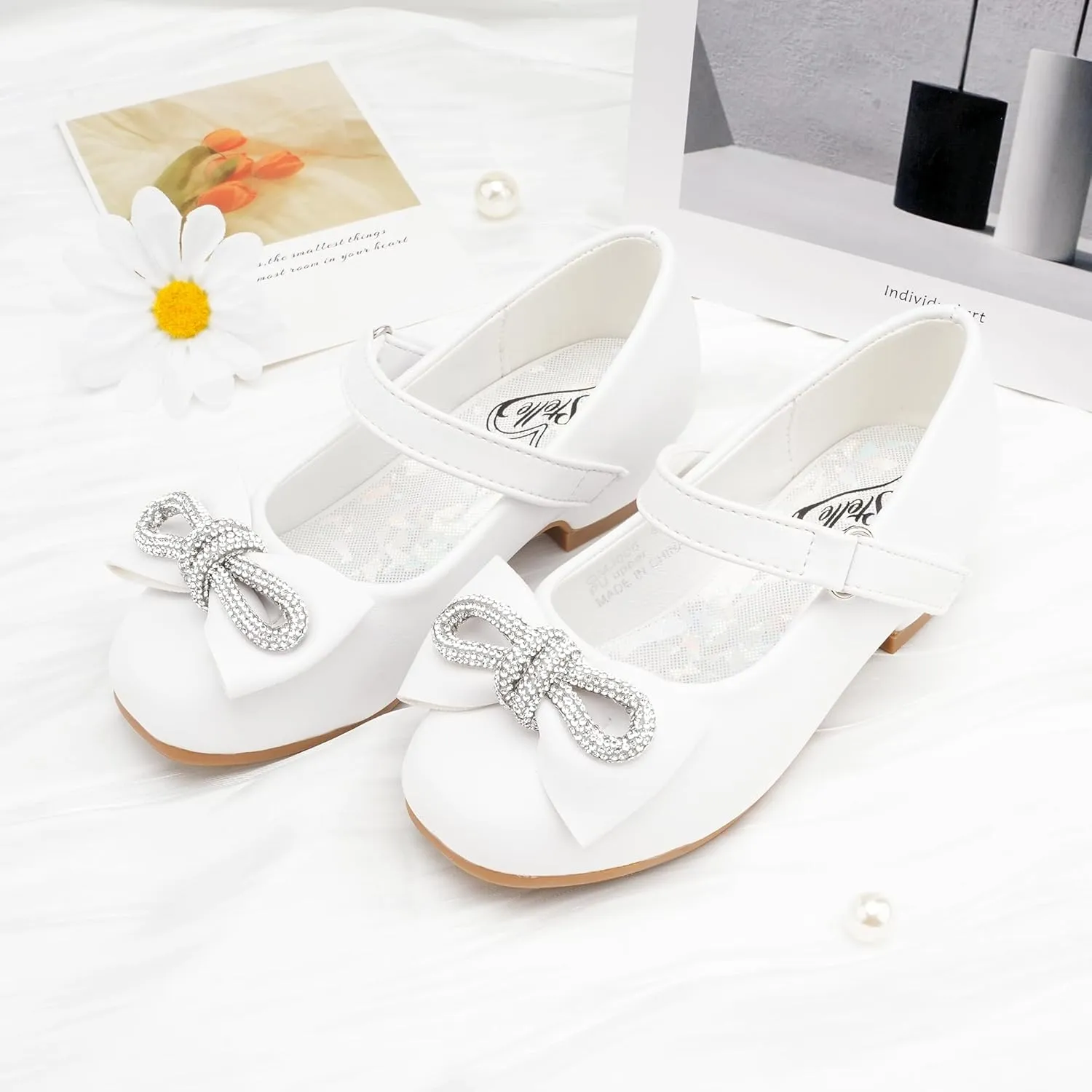 Stelle Girls Dress Shoes Flower Girls Wedding Party Low Heels with Bow for Toddler and Kids