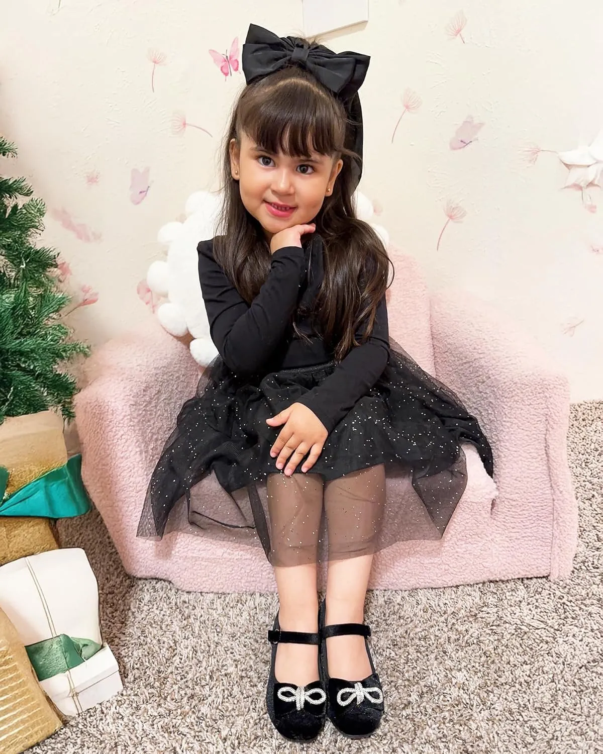 Stelle Girls Dress Shoes Flower Girls Wedding Party Low Heels with Bow for Toddler and Kids