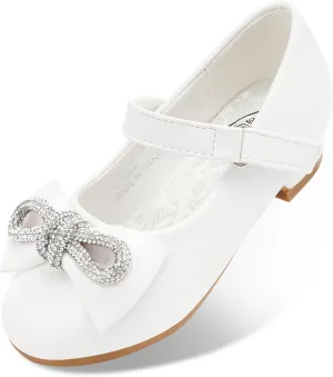 Stelle Girls Dress Shoes Flower Girls Wedding Party Low Heels with Bow for Toddler and Kids