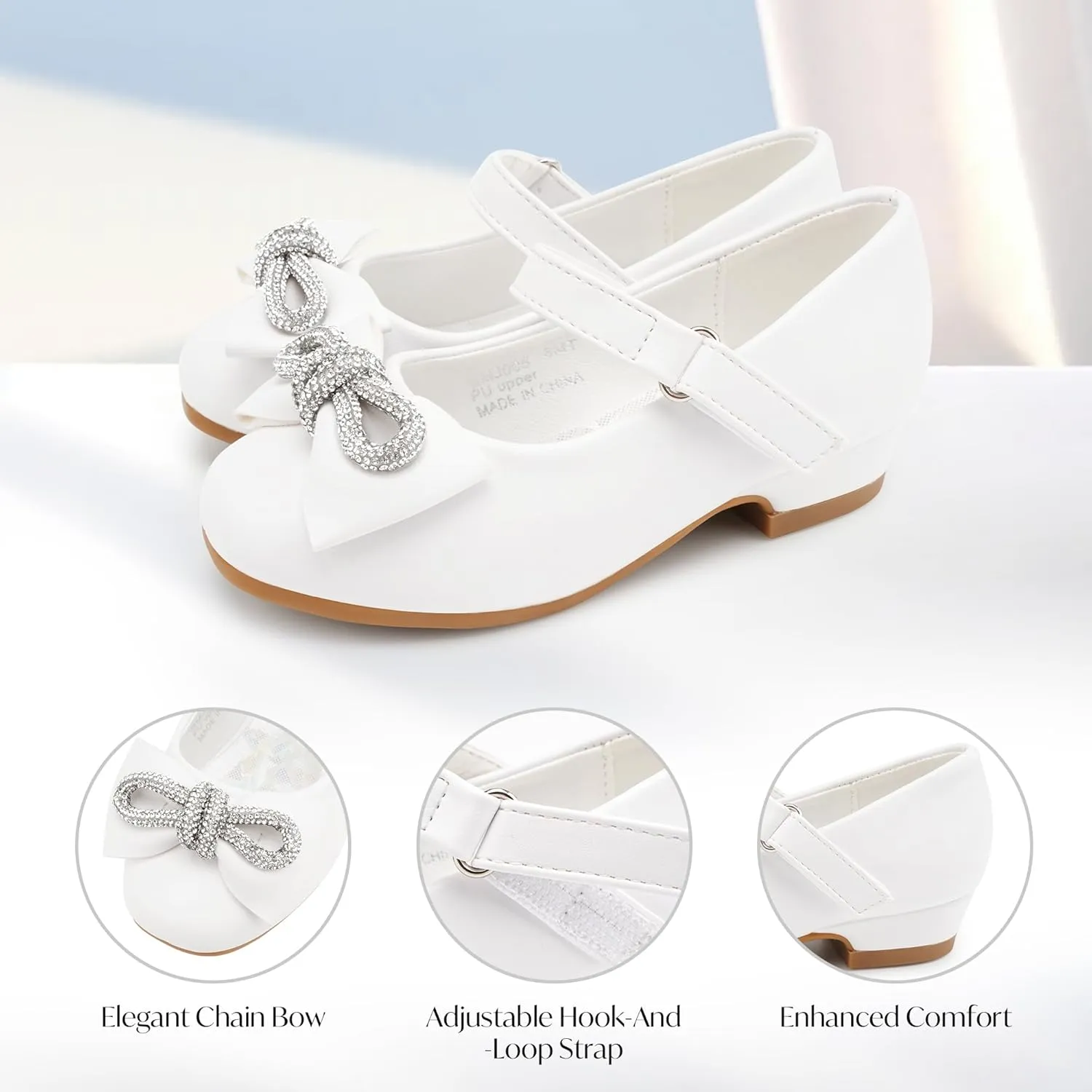 Stelle Girls Dress Shoes Flower Girls Wedding Party Low Heels with Bow for Toddler and Kids