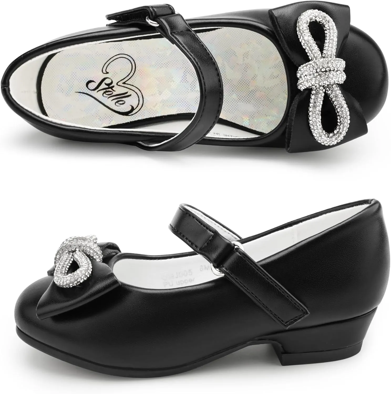 Stelle Girls Dress Shoes Flower Girls Wedding Party Low Heels with Bow for Toddler and Kids