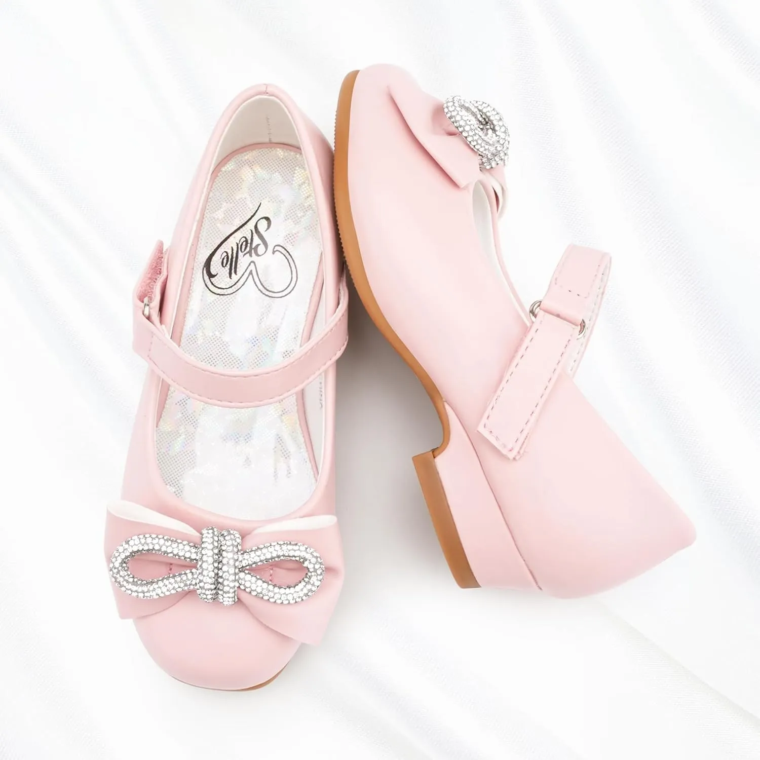 Stelle Girls Dress Shoes Flower Girls Wedding Party Low Heels with Bow for Toddler and Kids