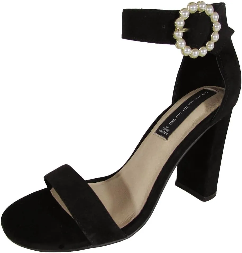 Steve Madden Steven Womens Elm High Heel Sandal Shoes, Black Suede, US 8