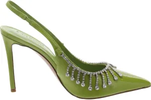 Steve Madden Womens Thrill Embellished Patent Leather Slingback Heels
