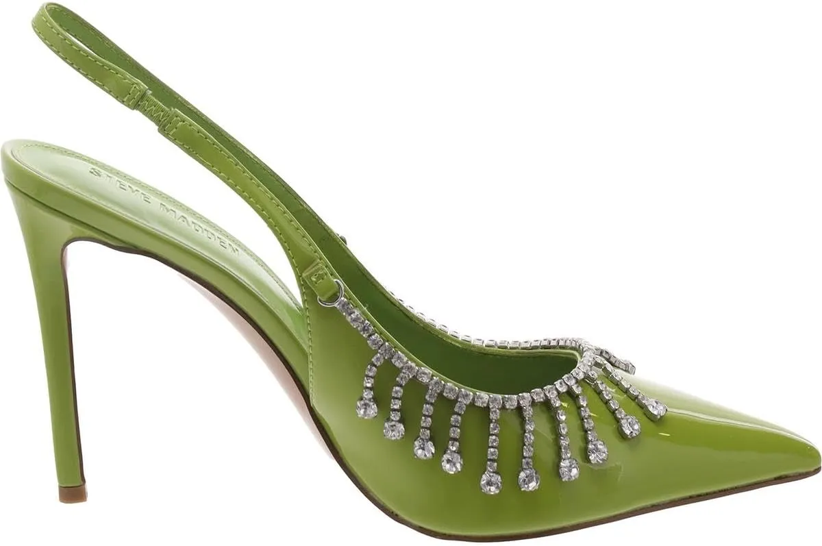 Steve Madden Womens Thrill Embellished Patent Leather Slingback Heels