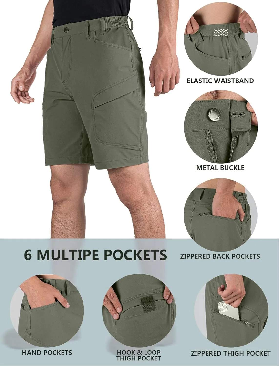 Stlight Men's Hiking Cargo Shorts Quick Dry Lightweight Tactical Shorts with Multi Pocket for Camping Fishing Golf