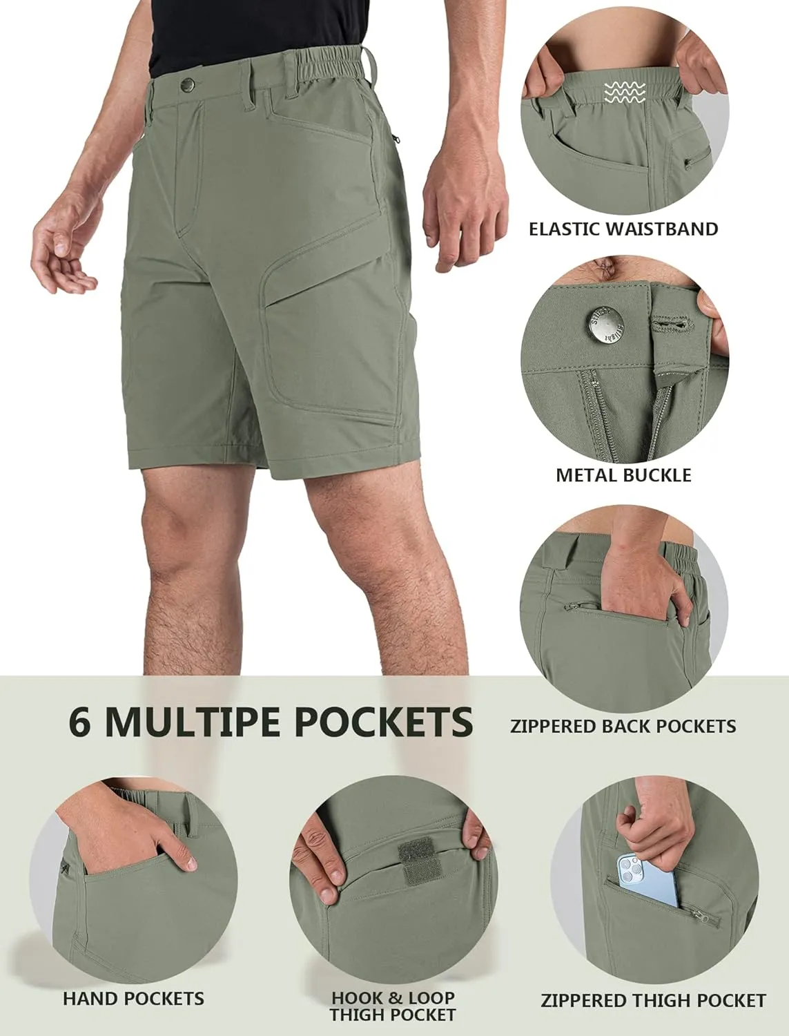 Stlight Men's Hiking Cargo Shorts Quick Dry Lightweight Tactical Shorts with Multi Pocket for Camping Fishing Golf