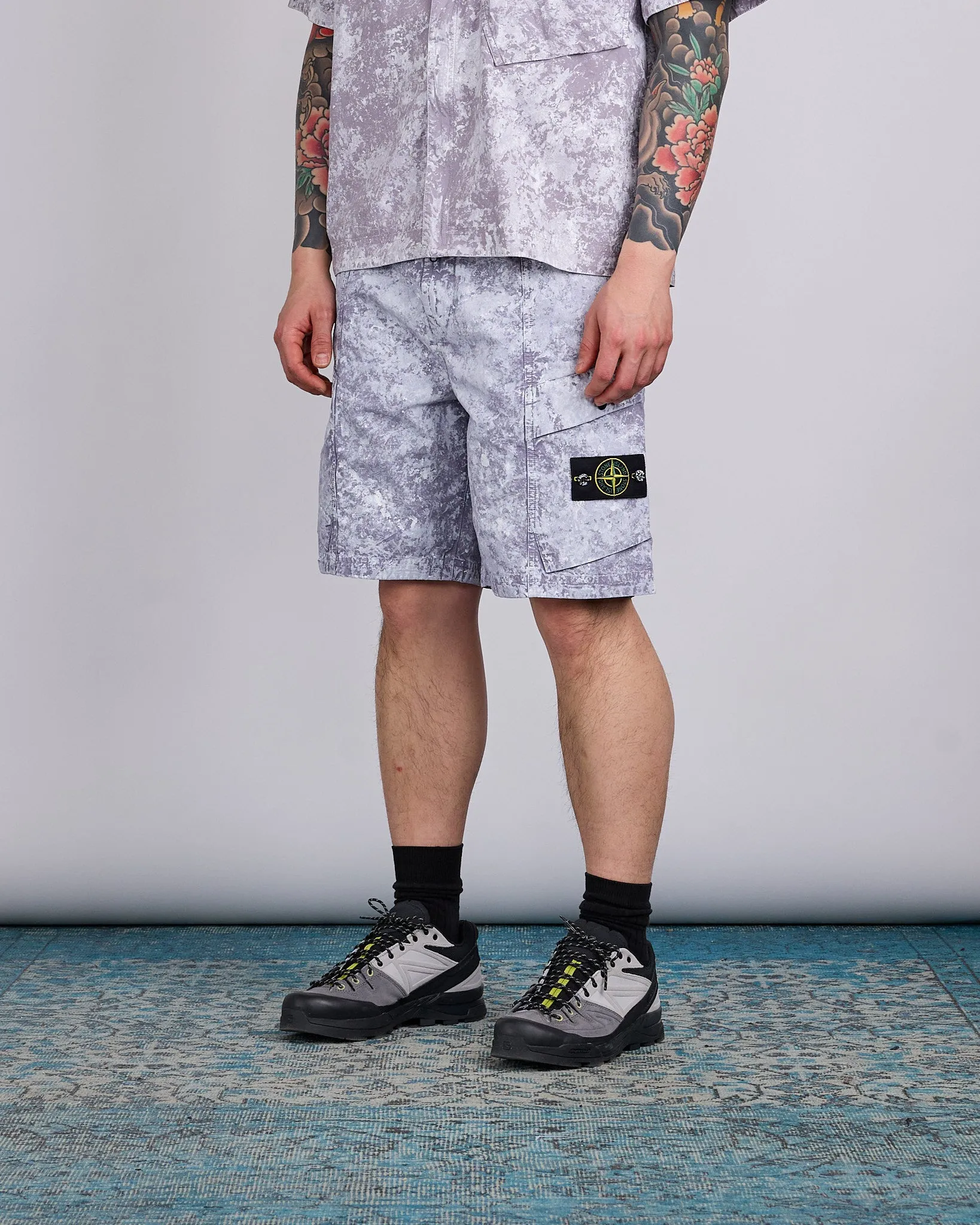 Stone Island White Pigment Print Belted Short Pearl Grey