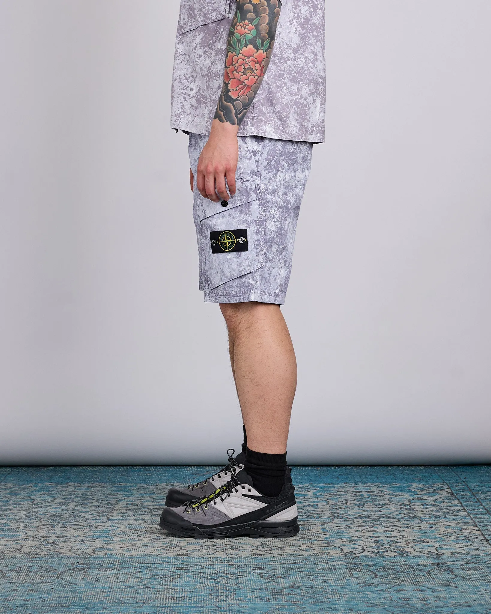 Stone Island White Pigment Print Belted Short Pearl Grey