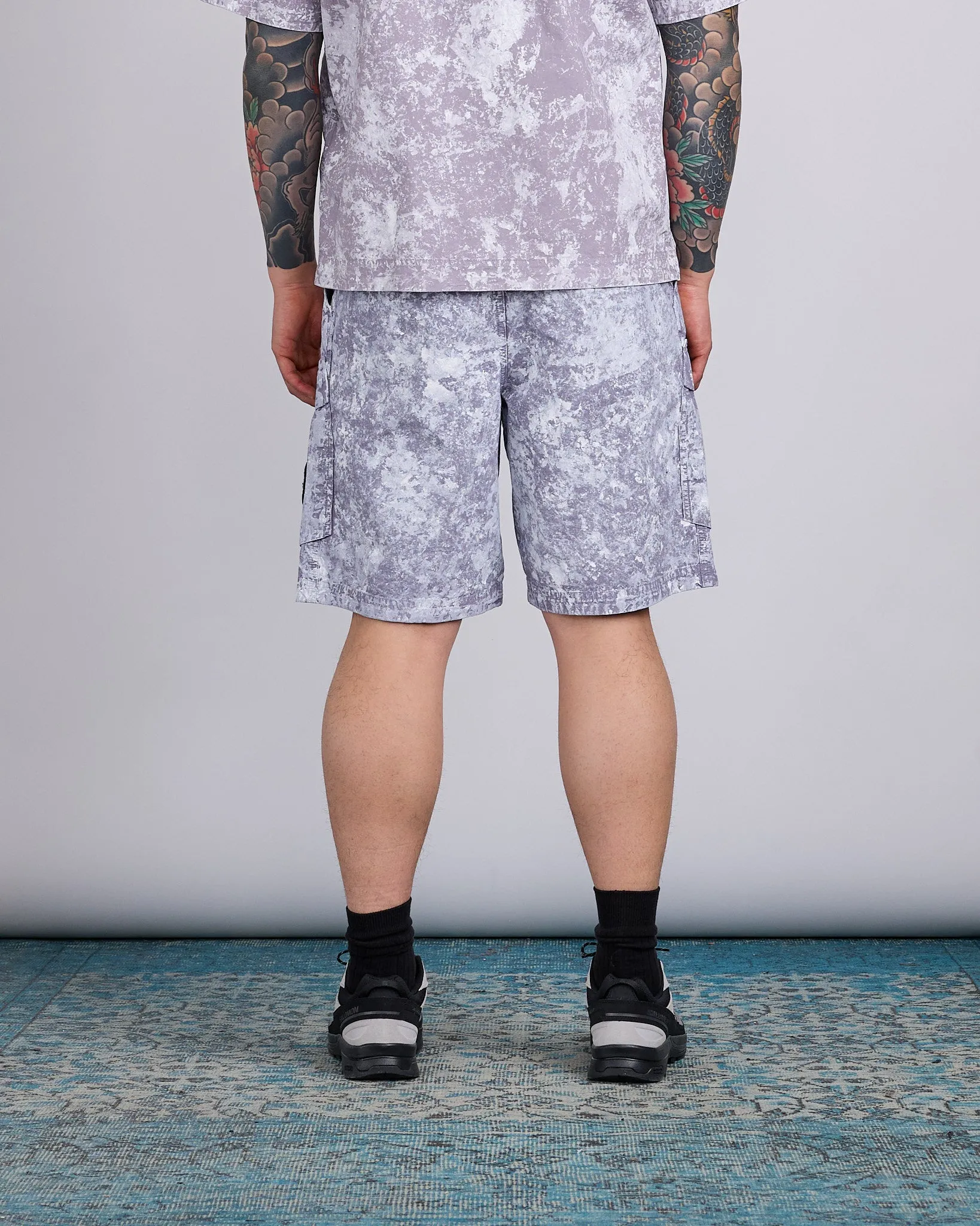 Stone Island White Pigment Print Belted Short Pearl Grey