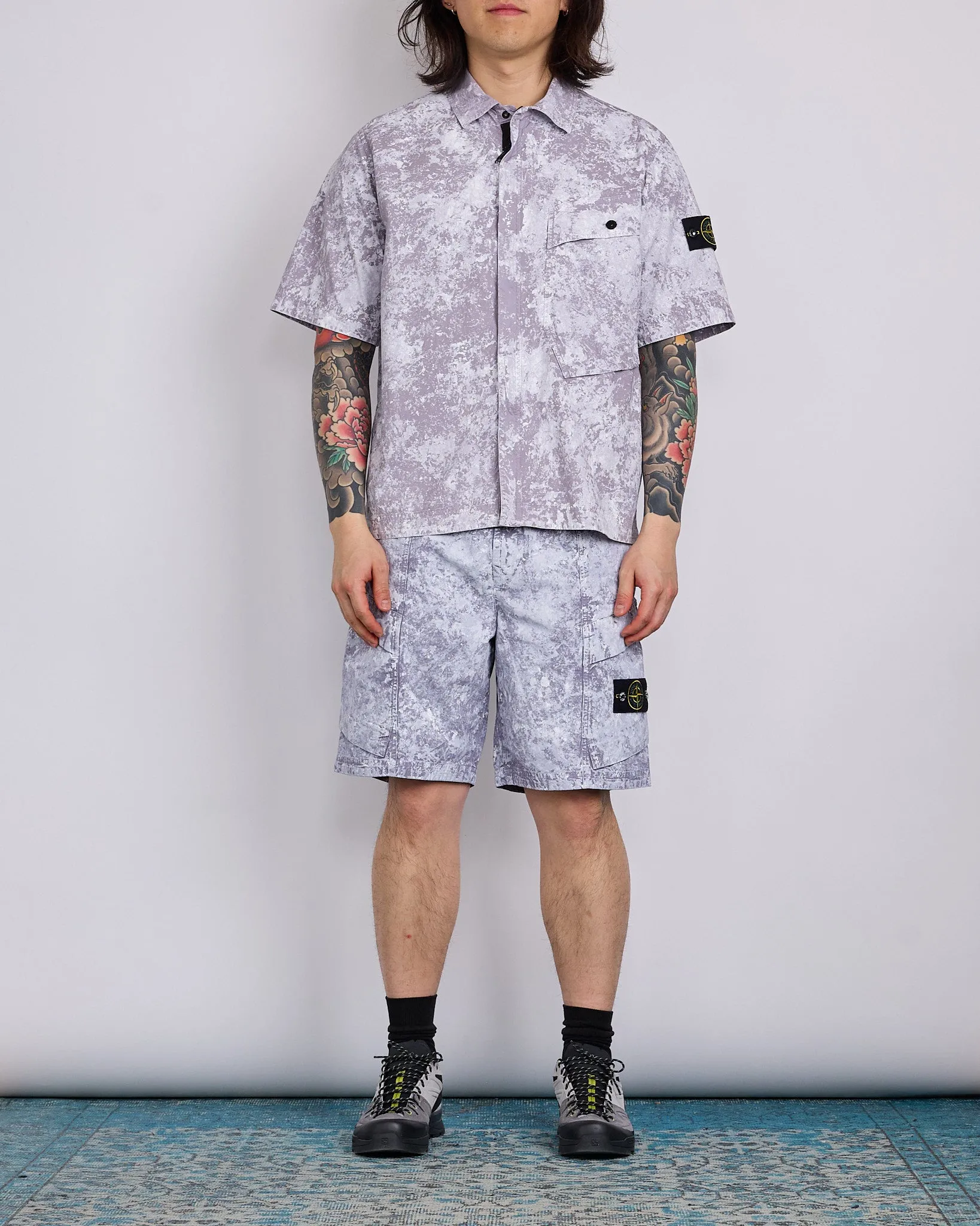 Stone Island White Pigment Print Belted Short Pearl Grey