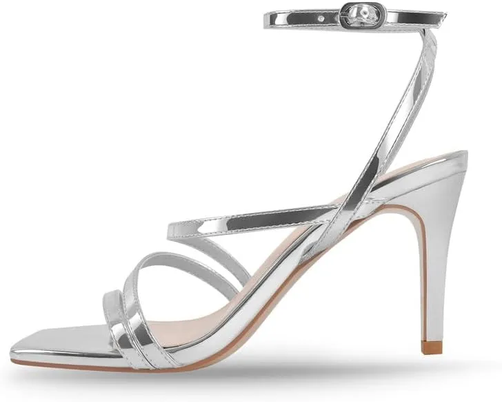 Strappy Heels for Women High Heels Ankle Heeled Square Open Toe Comfortable Sandals Strap Dress Shoes for Party Wedding