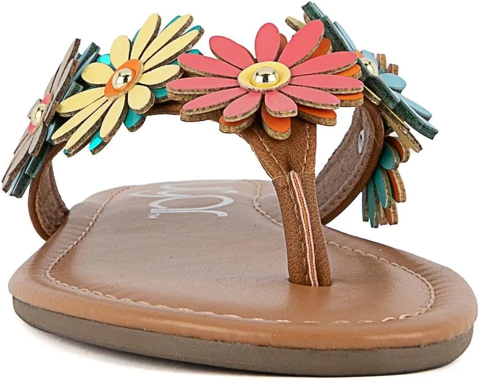 Sugar Women’s Vegan Leather Flip Flops with Embellished Floral Design – Dressy Thong Sandals, Perfect for Casual, Beach, or Pool Wear