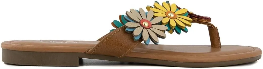 Sugar Women’s Vegan Leather Flip Flops with Embellished Floral Design – Dressy Thong Sandals, Perfect for Casual, Beach, or Pool Wear