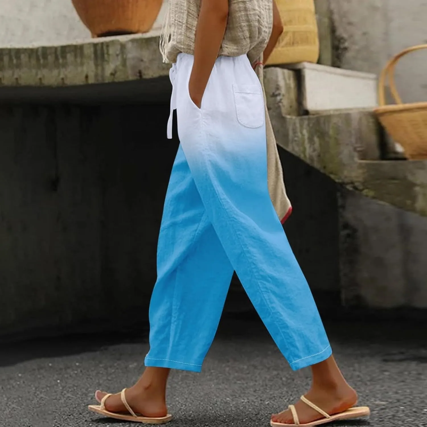 Summer Capri Pants for Women 2024 Casual Pants Womens Linen Summer Capri Pants 2024 Striped Linen Pants Women Linen