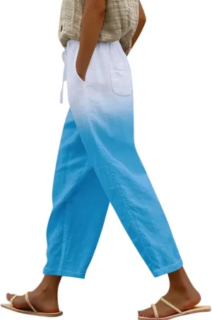 Summer Capri Pants for Women 2024 Casual Pants Womens Linen Summer Capri Pants 2024 Striped Linen Pants Women Linen