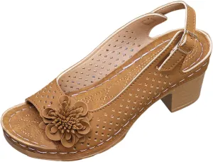 Summer Sandals for Women Open Toe Ankle Strap Chunky High Heels Sandals Peep Flowers Hollow Out Sandal Chunky Block Dress Adjustable Strappy Shoes Lightweight Platform Wedge Fashion Footwear