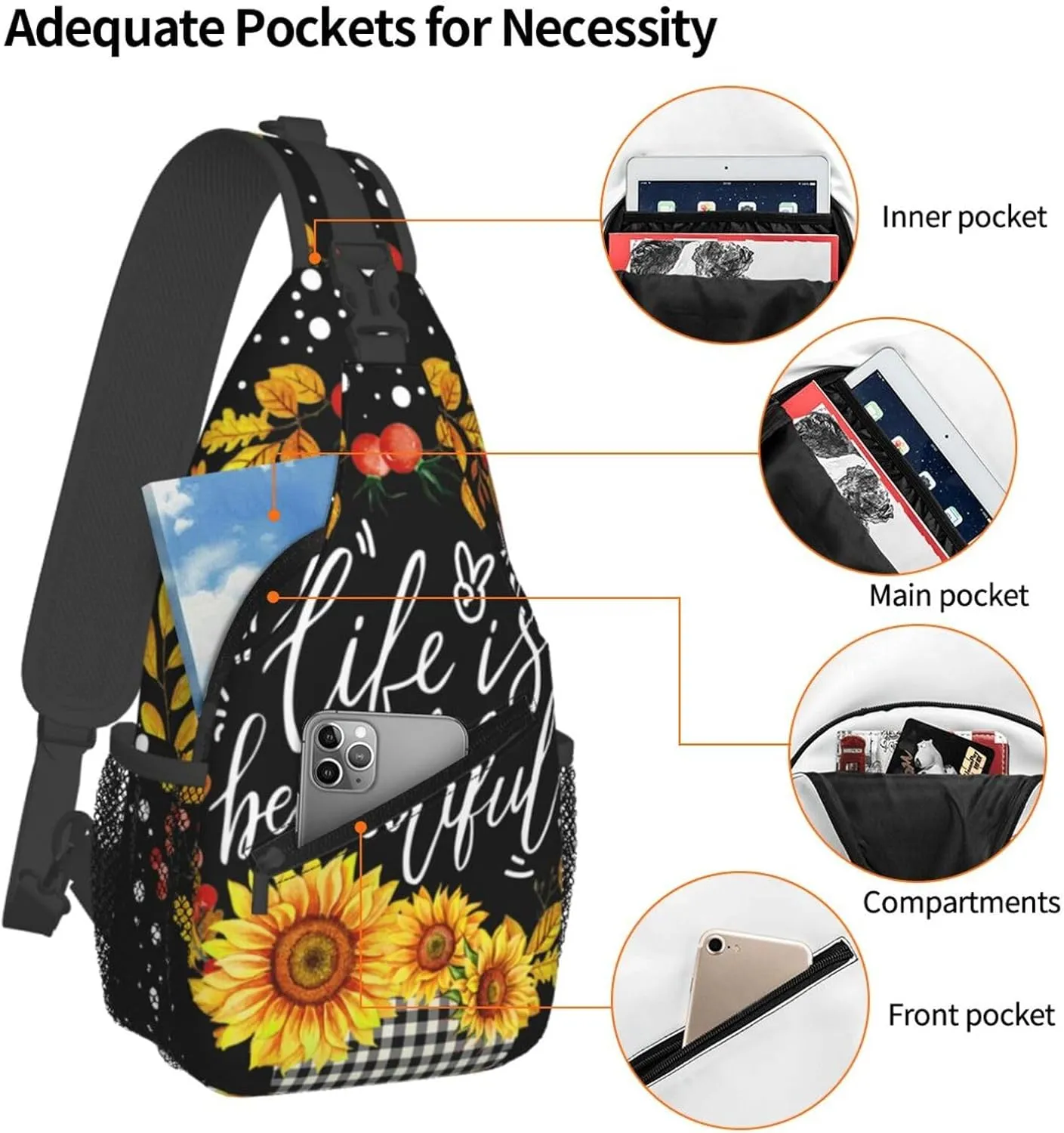 Sunflower Chest Bags Crossbody Sling Bag Shoulder Bag Travel Hiking Daypack For Men Women